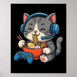 Gamer-Katze isst Ramen - Gaming-Liebhaber Konsole Poster