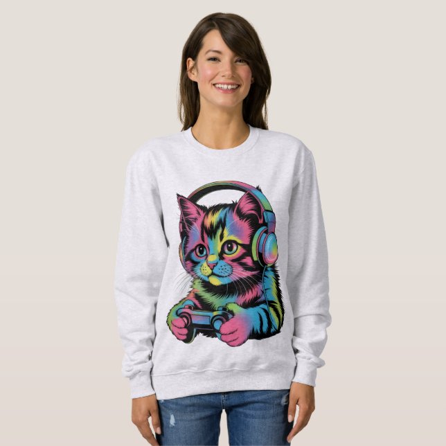 Gamer-Katze Videospiele  Sweatshirt (Vorne ganz)
