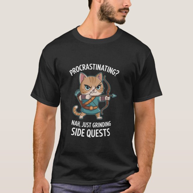 Gamer-Katzen Nebenquest Verschiebend Nerd-Tablet T-Shirt (Vorderseite)