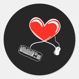 Gamer Keyboard and Mouse Video Game Heart Gaming L Runder Aufkleber