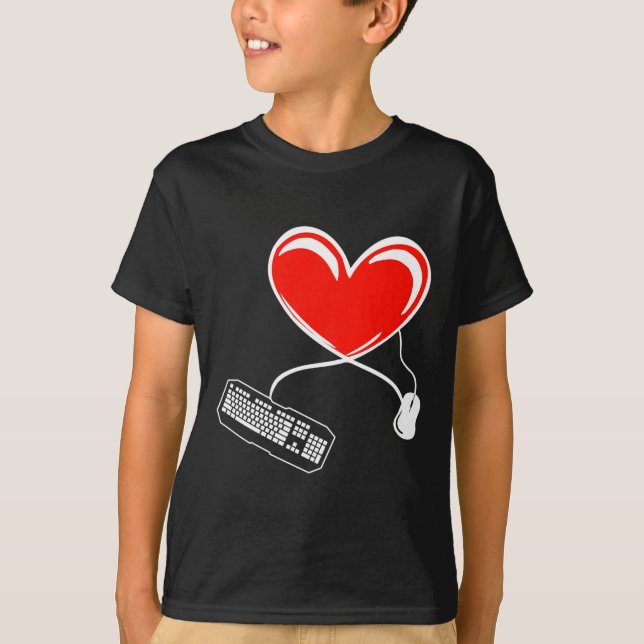 Gamer Keyboard and Mouse Video Game Heart Gaming L T-Shirt (Vorderseite)