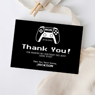 Gamer Kids Geburtstagsfeier Schwarz und Weiß Dankeskarte