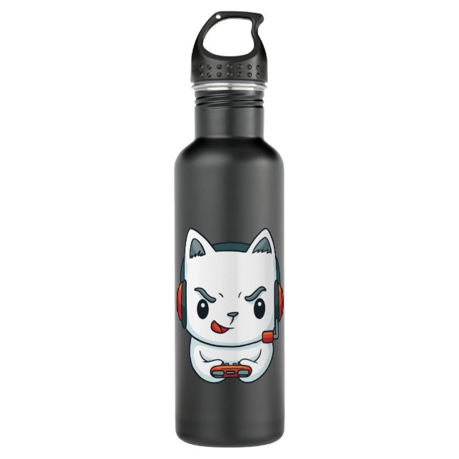 Gamer Kitten Edelstahlflasche (Vorderseite)