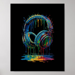 Gamer Kopfhörer Paint Splash Musikliebhaber Dj Poster