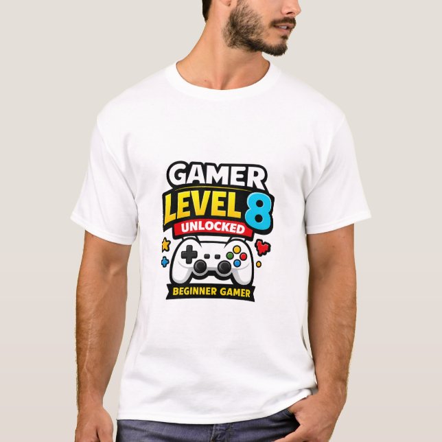 Gamer Level 8 Unlocked Beginner Controller Funny T-Shirt (Vorderseite)