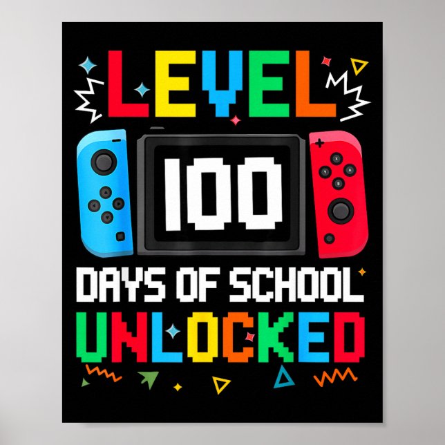 Gamer Level Unlocked 100 Days Of School Student Bo Poster (Vorne)