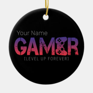 Gamer Level Up Forever Vintage-Gamepad-Design Keramik Ornament