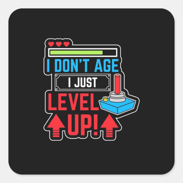Gamer-Level-Up Quadratischer Aufkleber (Vorderseite)