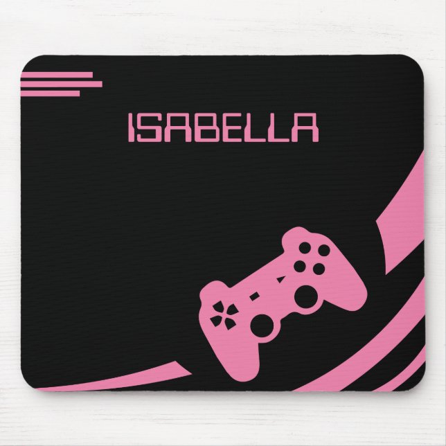 Gamer Light Pink Modern Gaming Personalisiert Name Mousepad (Vorne)