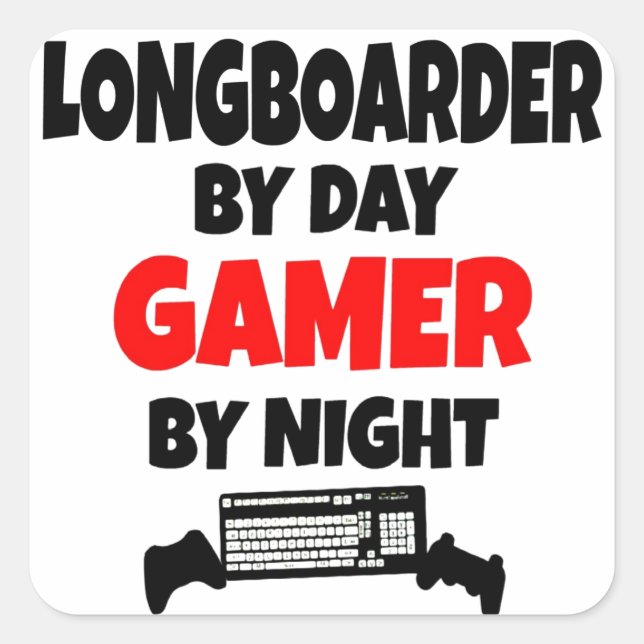 Gamer Longboarder Quadratischer Aufkleber (Vorderseite)