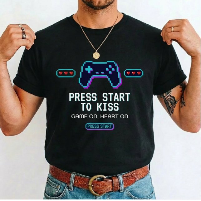  Gamer Love Press Start to Kiss for gamer  T-Shirt (Von Creator hochgeladen)