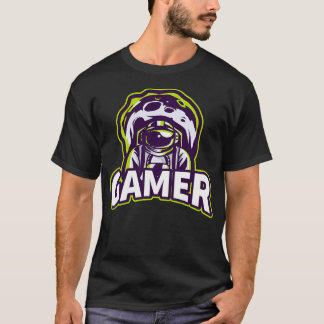 Gamer mit Astronautin und Asteroid T-Shirt