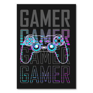 Gamer mit Controller Tischnummer