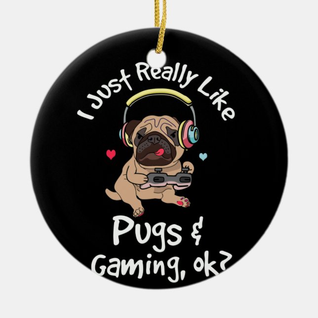 Gamer Mops Lover Video Games Dog Mops Gaming Keramik Ornament (Vorne)