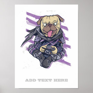 Gamer Mops Ninja Neon Look Teens Graphics Geschenk Poster