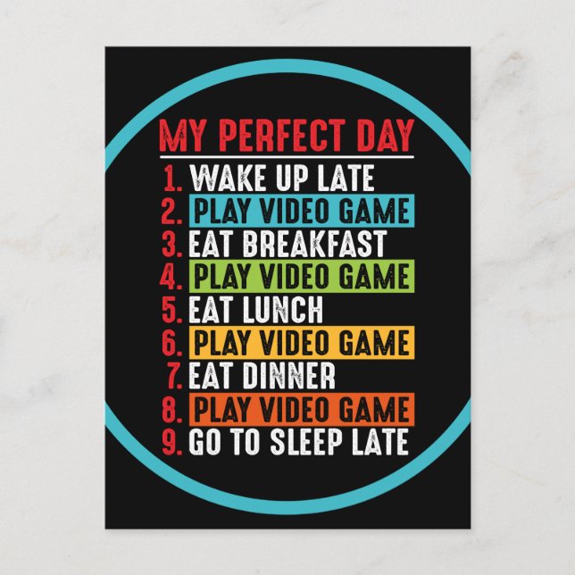 Gamer My Perfect Day Play Video Games Postkarte (Vorderseite)