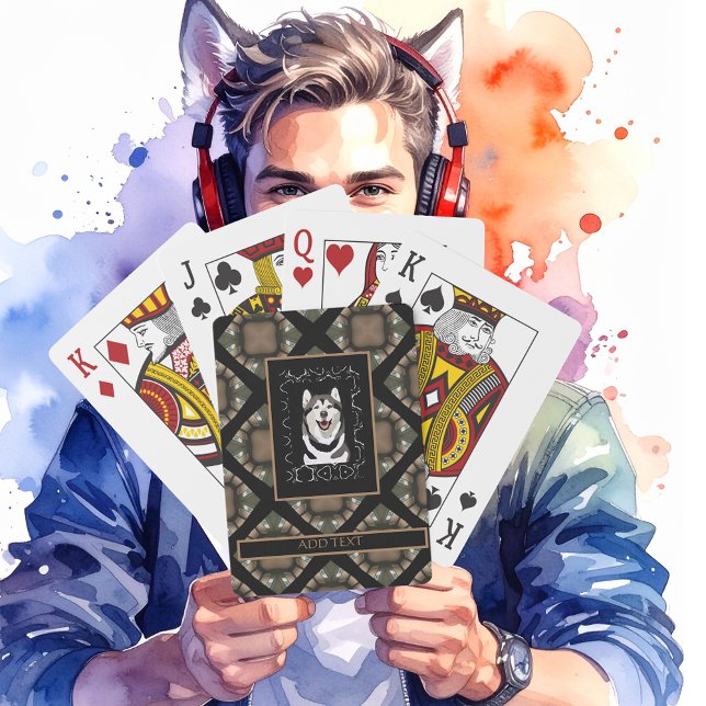 Gamer Name & Foto Tan/Brown/Black Spielkarten (Deck of Playing Cards with a Husky center. Customize. Enlarged to see Cards easer!)