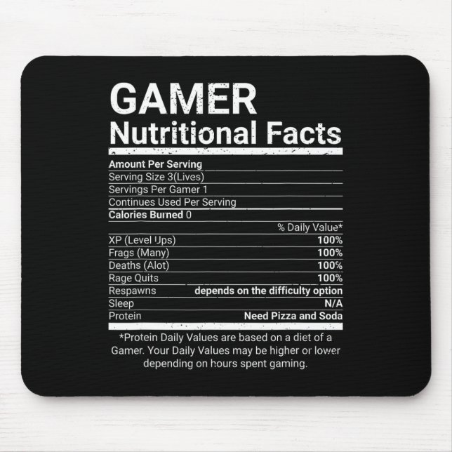 Gamer Nutrition Facts Video Games Computer Nerd  Mousepad (Vorne)