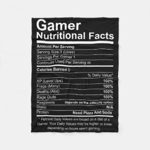 Gamer Nutritional Facts Cool Gamer Video Game Funn Fleecedecke