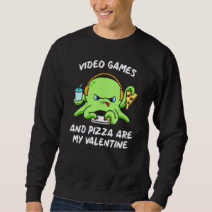 Gamer Octopus Gaming Pizza Funny Video Games Valen Sweatshirt