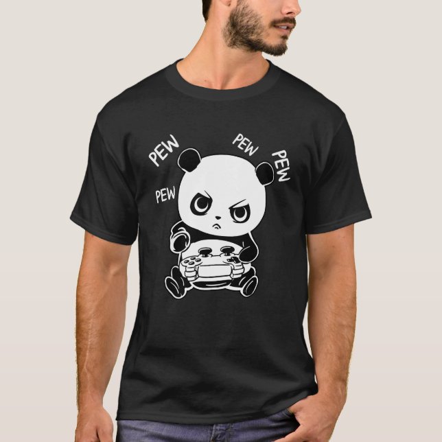 Gamer Panda schlafend Pew Addict lustige Geschenke T-Shirt (Vorderseite)