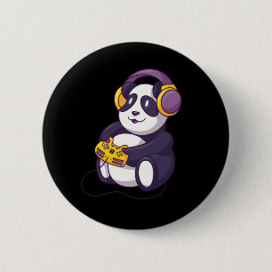 Gamer Panda Spielen Videogames Button