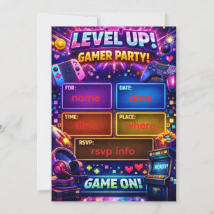 Gamer-Party-Einladung   Videospiel-Geburtstag Einladung