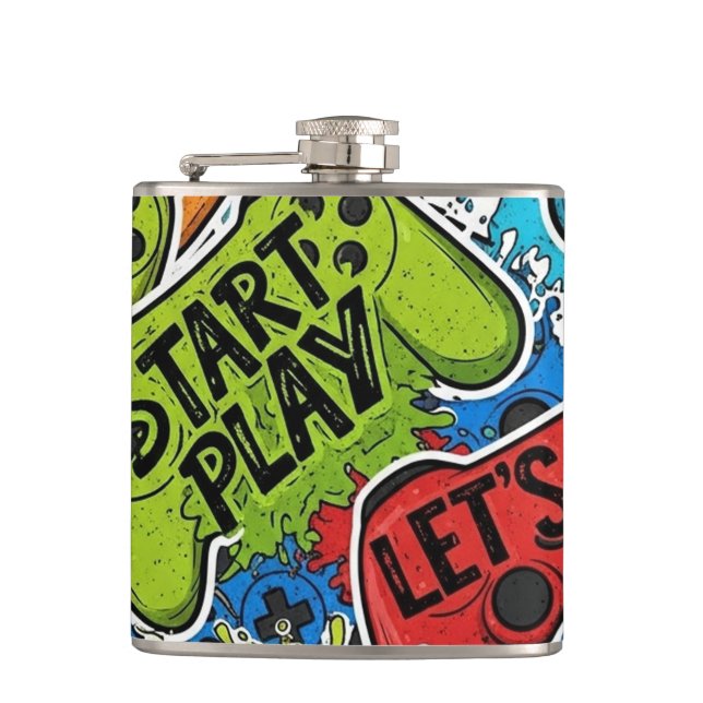 Gamer Pattern Flasche Flachmann (Vorderseite)