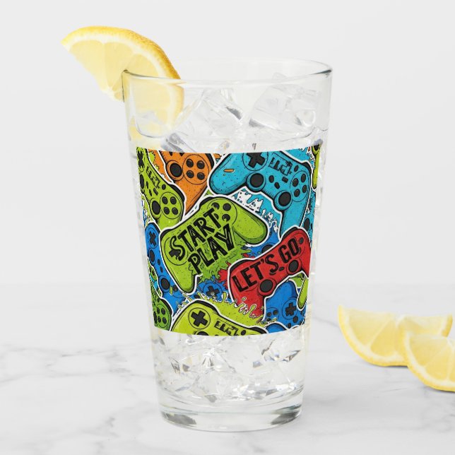 Gamer Pattern Glas Tasse (Vorderseite Ice)