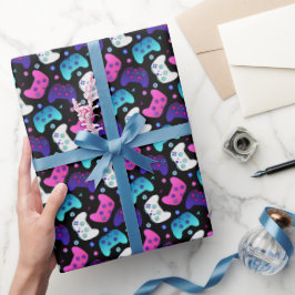 Gamer Pink Lila Cartoon Controller-Muster Geschenkpapier