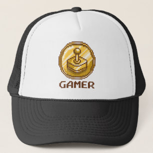 Gamer Pixel Joystick Emblem - Retro-Gaming Truckerkappe