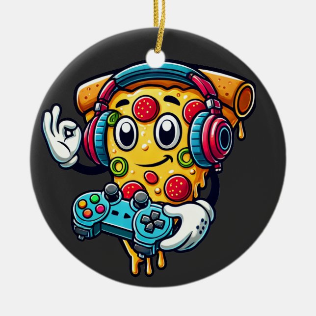 Gamer Pizza Video Gaming Food Keramik Ornament (Vorne)