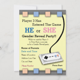 Gamer Player 3 Baby Shower Gender-Studie Einladung