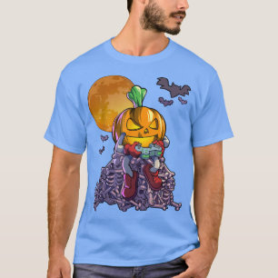 Gamer Pumpkin Jack O Lanten Video Game Hall T-Shirt