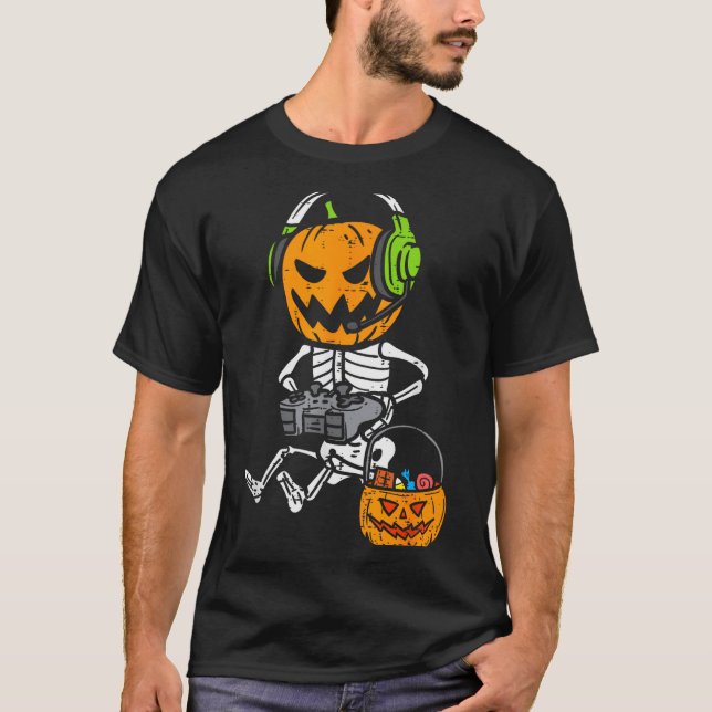 Gamer Pumpkin Skeleton Funny Halloween Gaming Boys T-Shirt (Vorderseite)