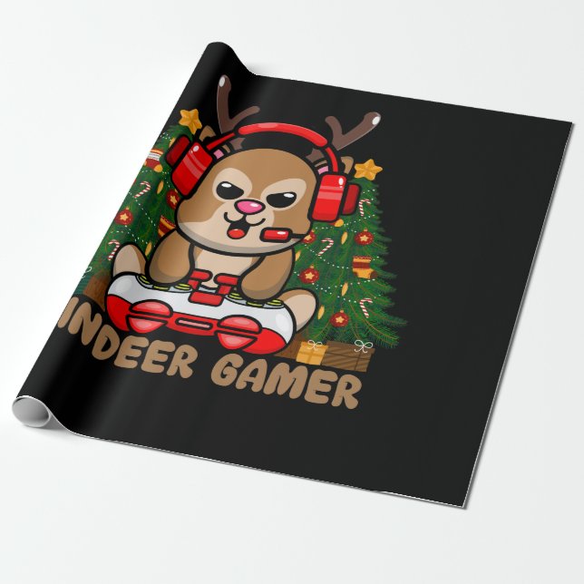 Gamer Reindeer Weihnachts-Video-Game-Gaming Geschenkpapier (Ungerollt)