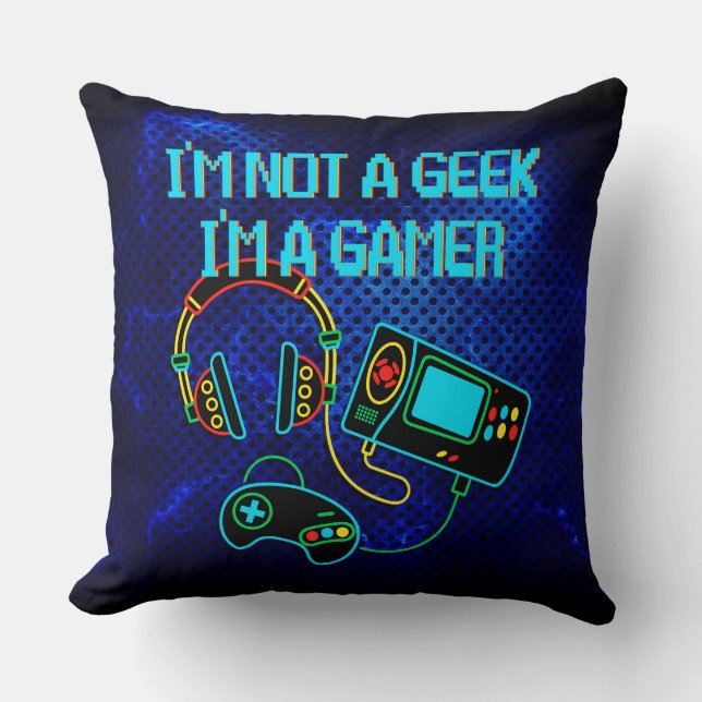 Gamer Retro Neon Blue Kissen (Vorderseite)