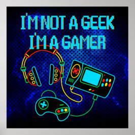 Gamer Retro Neon Blue Poster