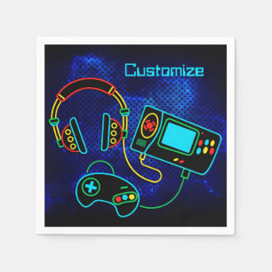 Gamer Retro Neon Blue Serviette