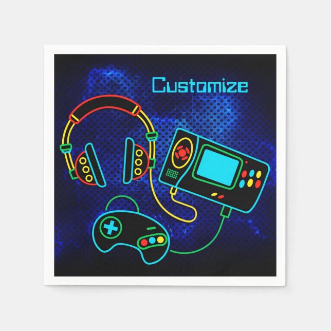 Gamer Retro Neon Blue Serviette (Vorderseite)