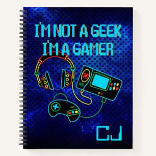 Gamer Retro Neon Mit Monogramm Notizbuch