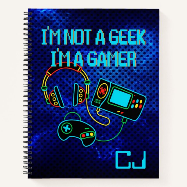 Gamer Retro Neon Mit Monogramm Notizbuch (Vorderseite)
