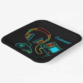 Gamer Retro Neon Pappteller