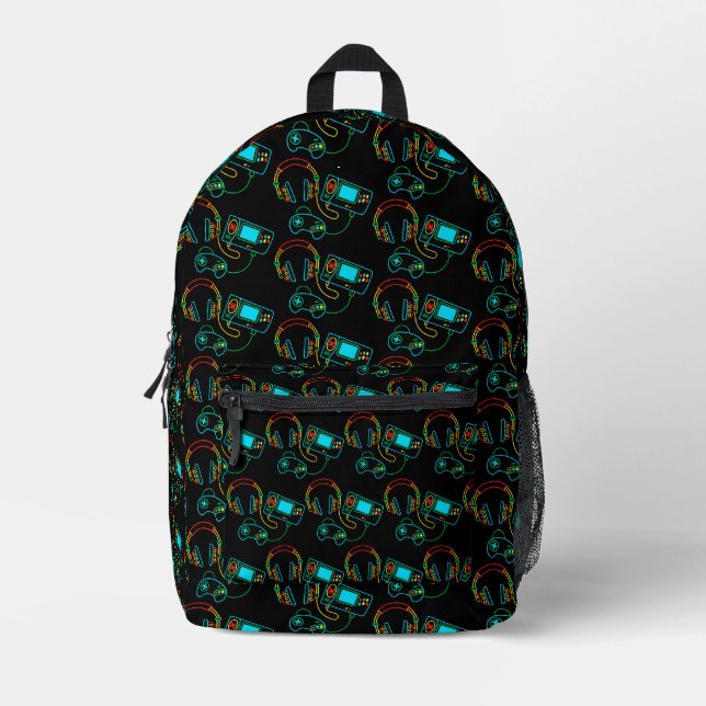 Gamer Retro Neon Pattern Bedruckter Rucksack (Vorderseite)