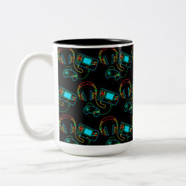 Gamer Retro Neon Pattern Black Zweifarbige Tasse