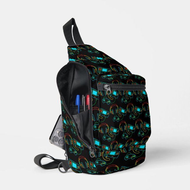Gamer Retro Neon Pattern Crossbody Bag (Offen)