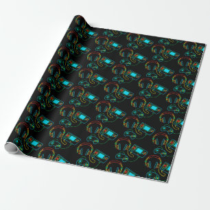 Gamer Retro Neon Pattern Geschenkpapier