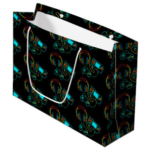 Gamer Retro Neon Pattern Große Geschenktüte