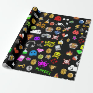 Gamer Retro Pixel Video Gaming Icons Geschenkpapier