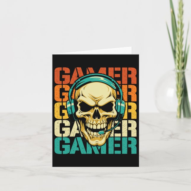 Gamer - Retro Skull Gaming Lover Console Game Vide Karte (Vorderseite)